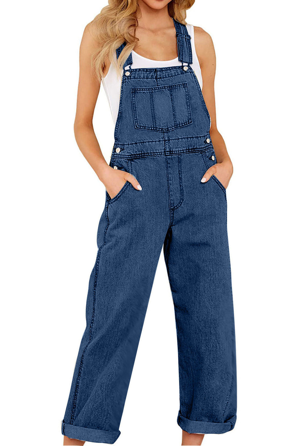 Adjustable Tie-Strap Wide Leg Denim Overall Lavish Daily
