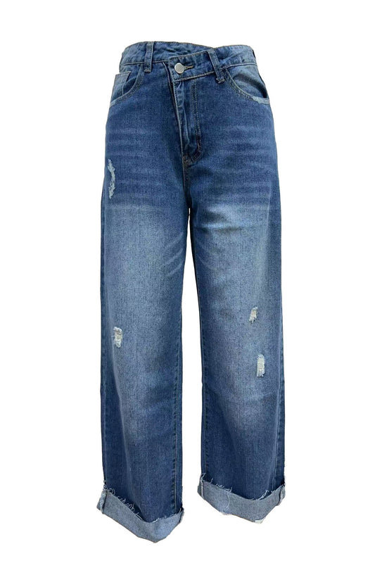 Asymmetrical Criss-Cross High-Rise Straight Jeans Lavish Daily