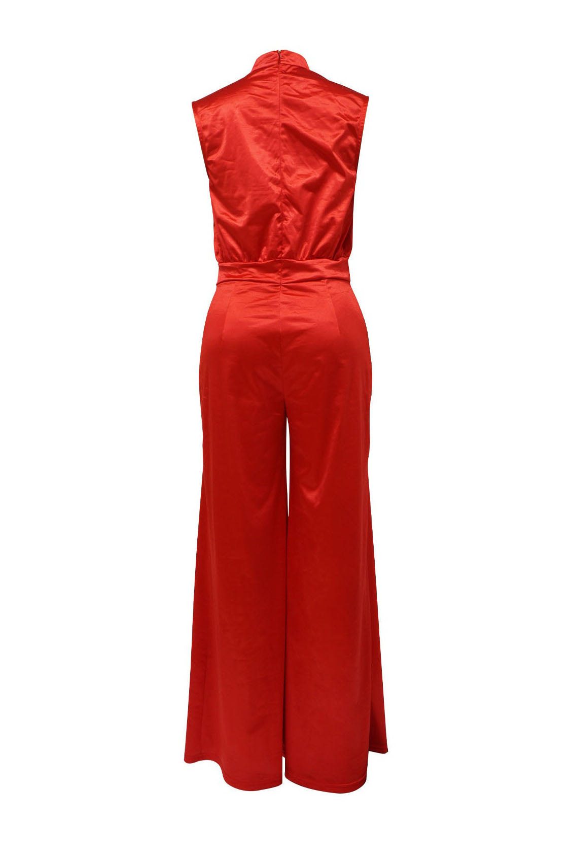Sleeveless Mock Neck Pleated Wide Leg Jumpsuit Lavish Daily