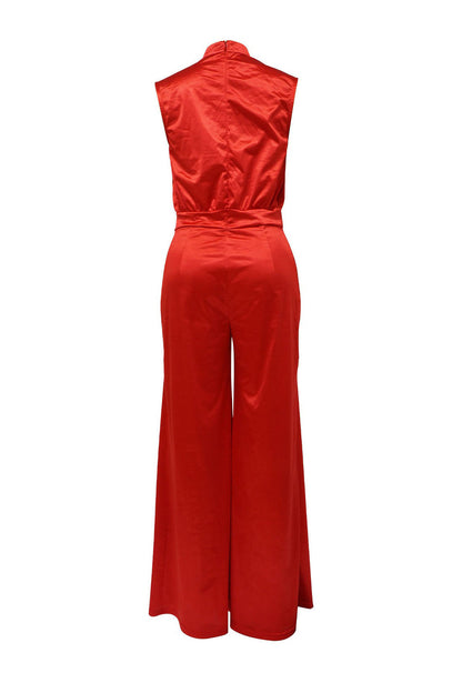 Sleeveless Mock Neck Pleated Wide Leg Jumpsuit Lavish Daily