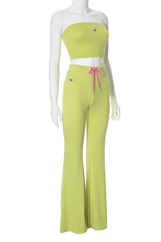 Strapless Bandeau & Drawstring Flare Pant Set Lavish Daily