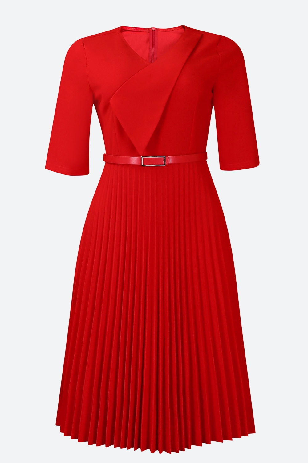 Solid Belted Pleated Dress Lavish Daily