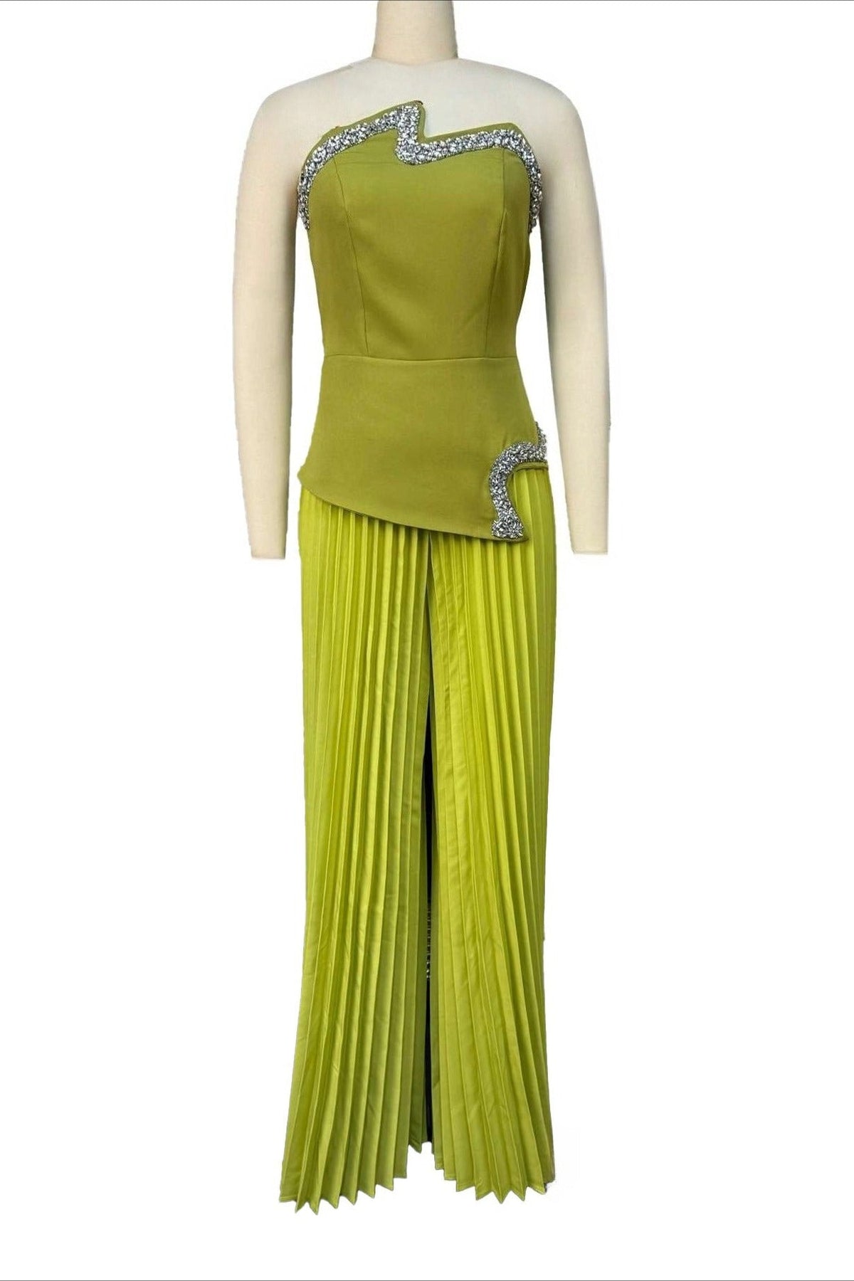 Strapless Rhinestone Top & Pleated Pants Set Lavish Daily