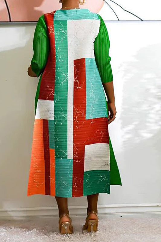 Abstract Print Pleated A Line Midi Dress Lavish Daily