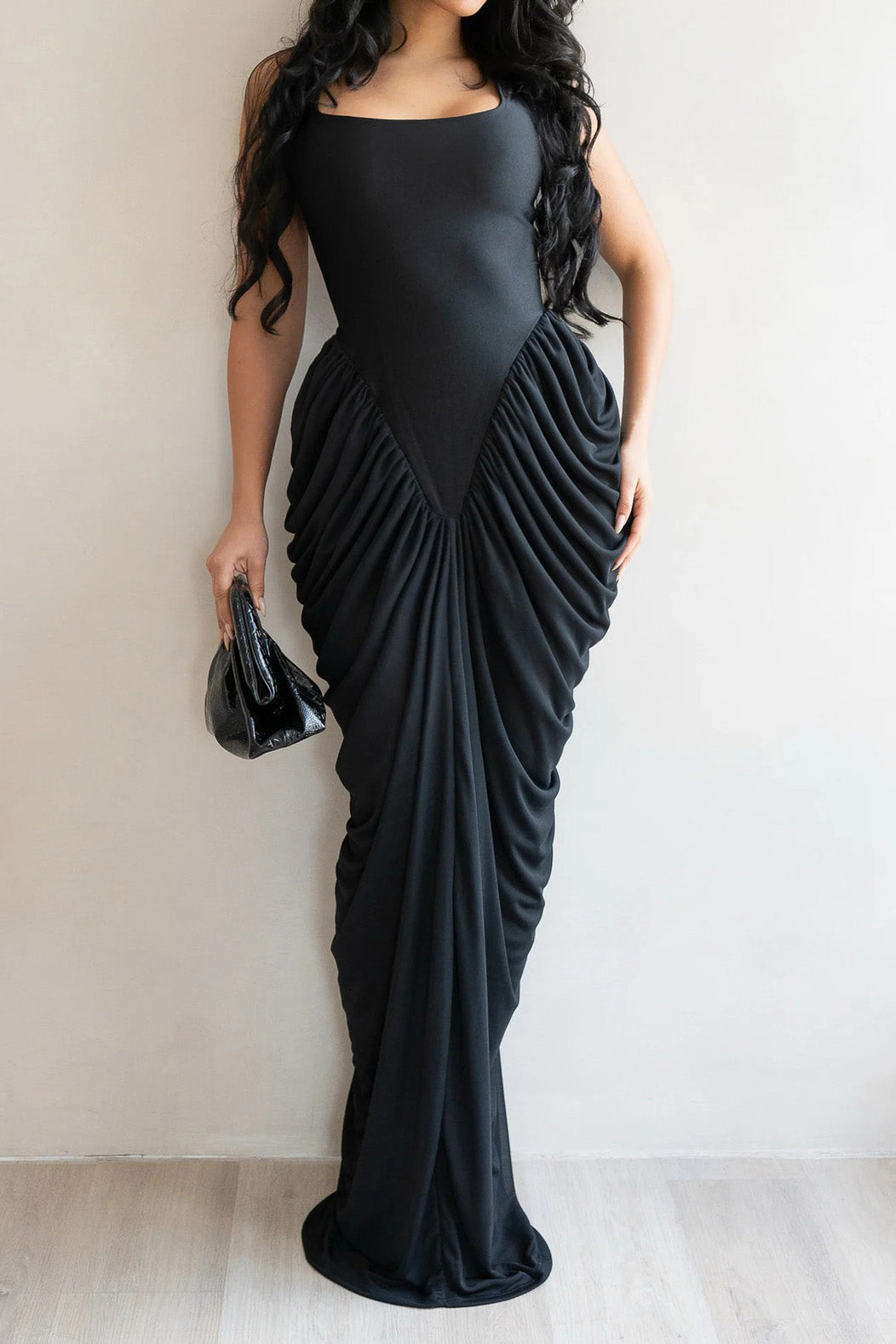 Draped V-Waist Chiffon Maxi Dress Lavish Daily