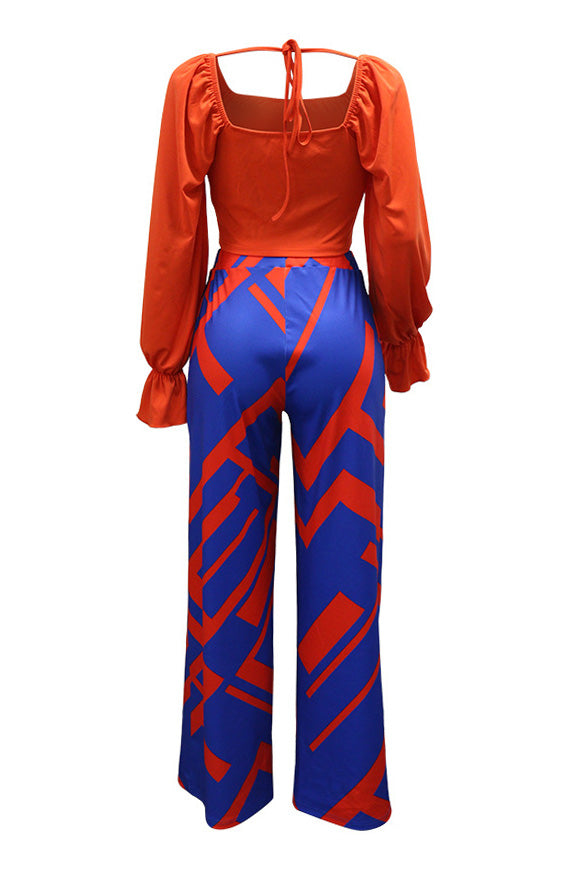 Long Sleeve Top and Printed Wide Leg Pants Set Lavish Daily