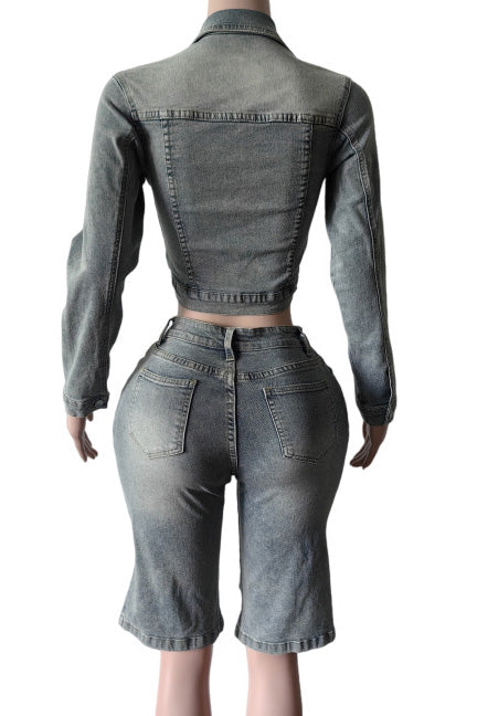 Embroidered Denim Top and Bermuda Shorts Set Lavish Daily