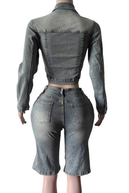 Embroidered Denim Top and Bermuda Shorts Set Lavish Daily