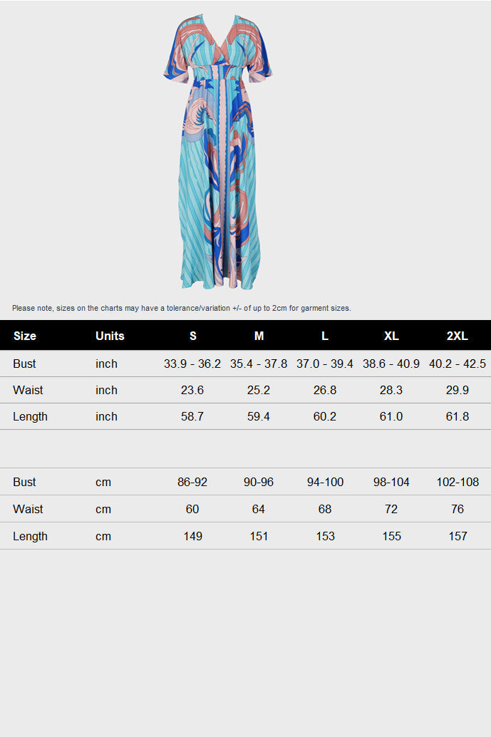 Printed Kimono Sleeve Maxi Dresses Lavish Daily