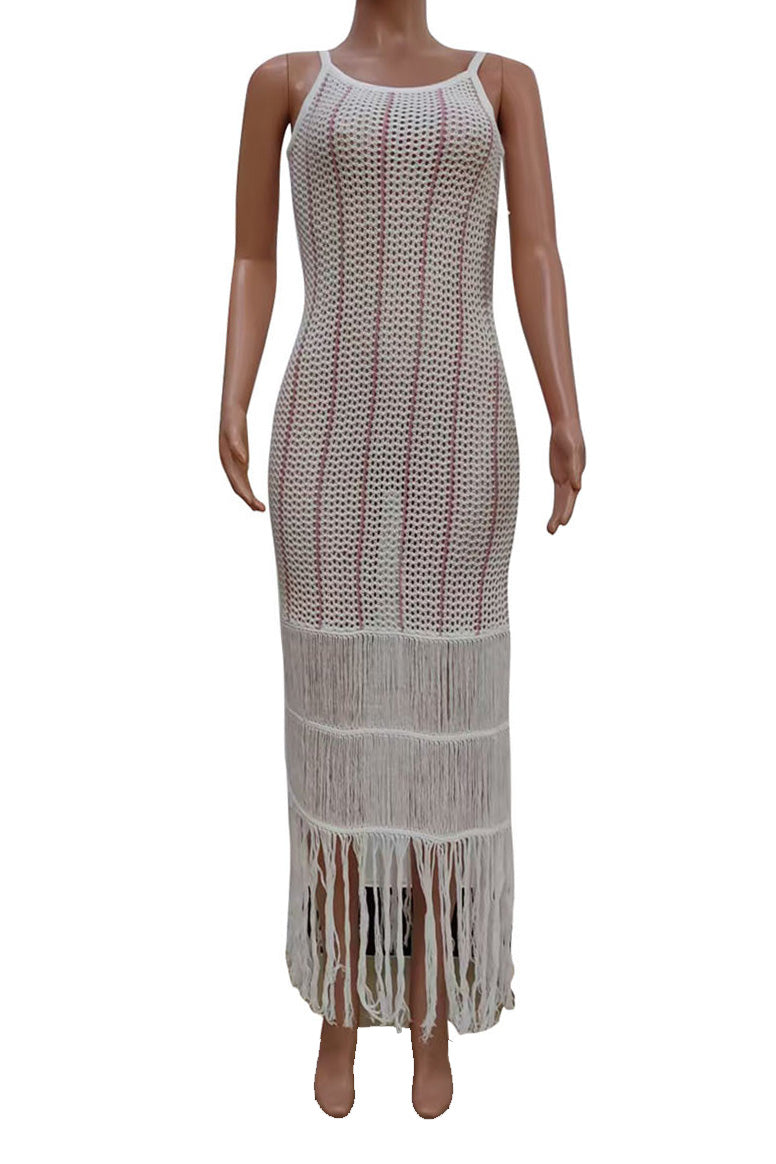 Stripe Knit Fringe Cami Dress Lavish Daily