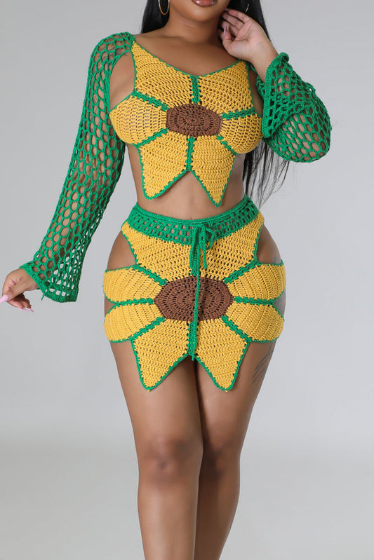 Sunflowers & Sunset Crochet Skirt Set Lavish Daily