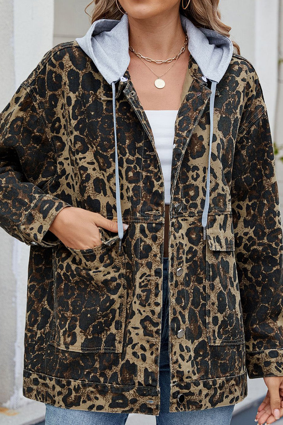 Oversized Denim Jacket with Detachable Hood Lavish Daily