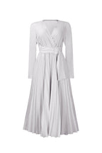 V Neck Long Sleeve Pleated Midi Dress Lavish Daily