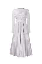 V Neck Long Sleeve Pleated Midi Dress Lavish Daily