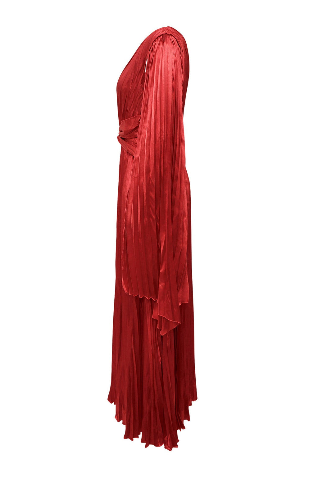 Red One-Shoulder Pleated Maxi Dress Lavish Daily