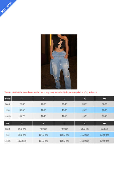 Double Layer Statement Distressed Jeans Lavish Daily