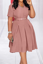 Elegant Short-Sleeve Solid Work Dress Lavish Daily