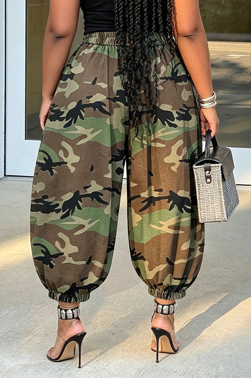 Camo Print Balloon Cropped Pants Lavish Daily