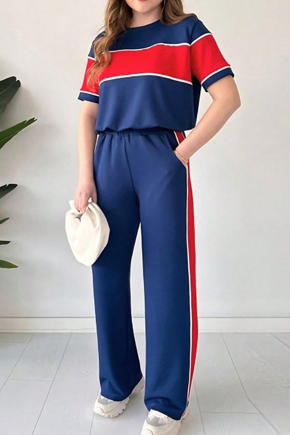 Striped Patchwork Top & Loose Pants Set Lavish Daily