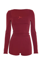 Square Neck Bow Long Sleeve Top & Shorts Set Lavish Daily