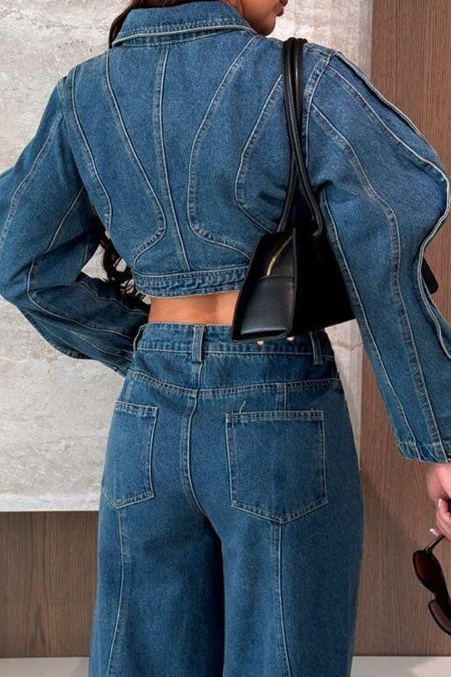 Contrast-Stitch Cropped Denim Jacket Lavish Daily