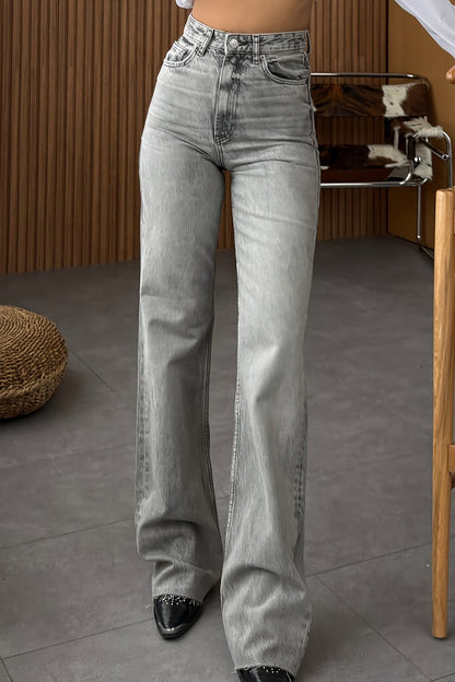 High Waist Washed Straight Leg Jeans Lavish Daily