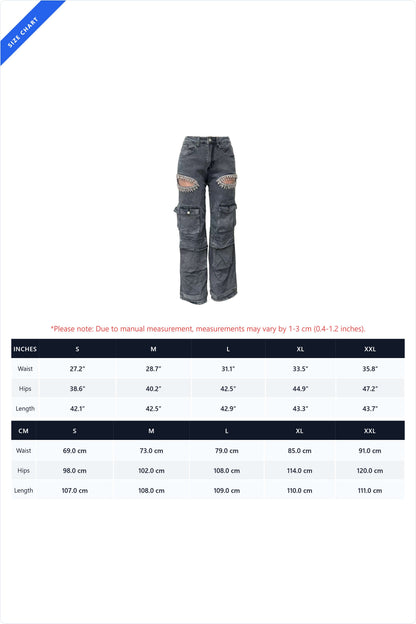 Rhinestone Cutout Wide Leg Cargo Pants LavishDaily