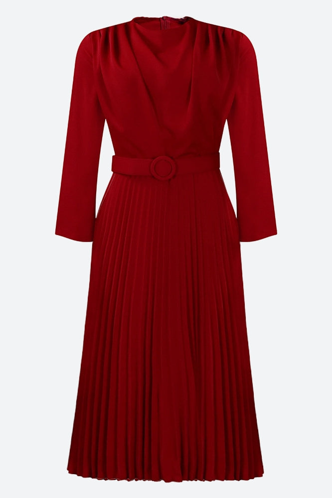 Elegant Pleated Career Solid Dress Lavish Daily