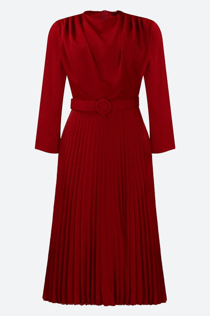 Elegant Pleated Career Solid Dress Lavish Daily