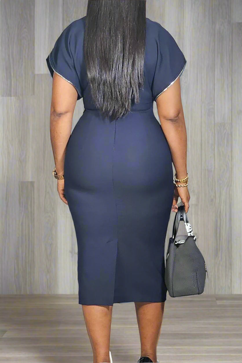 Round Neck Short Sleeve Bodycon Midi Dress Lavish Daily