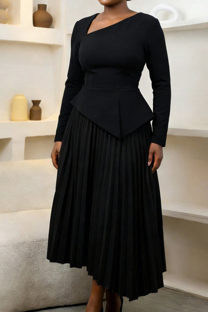 Asymmetric Hem Pleated Midi Dress Lavish Daily