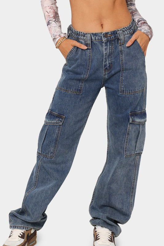 High Waist Street Loose Cargo Pockets Jeans Lavish Daily