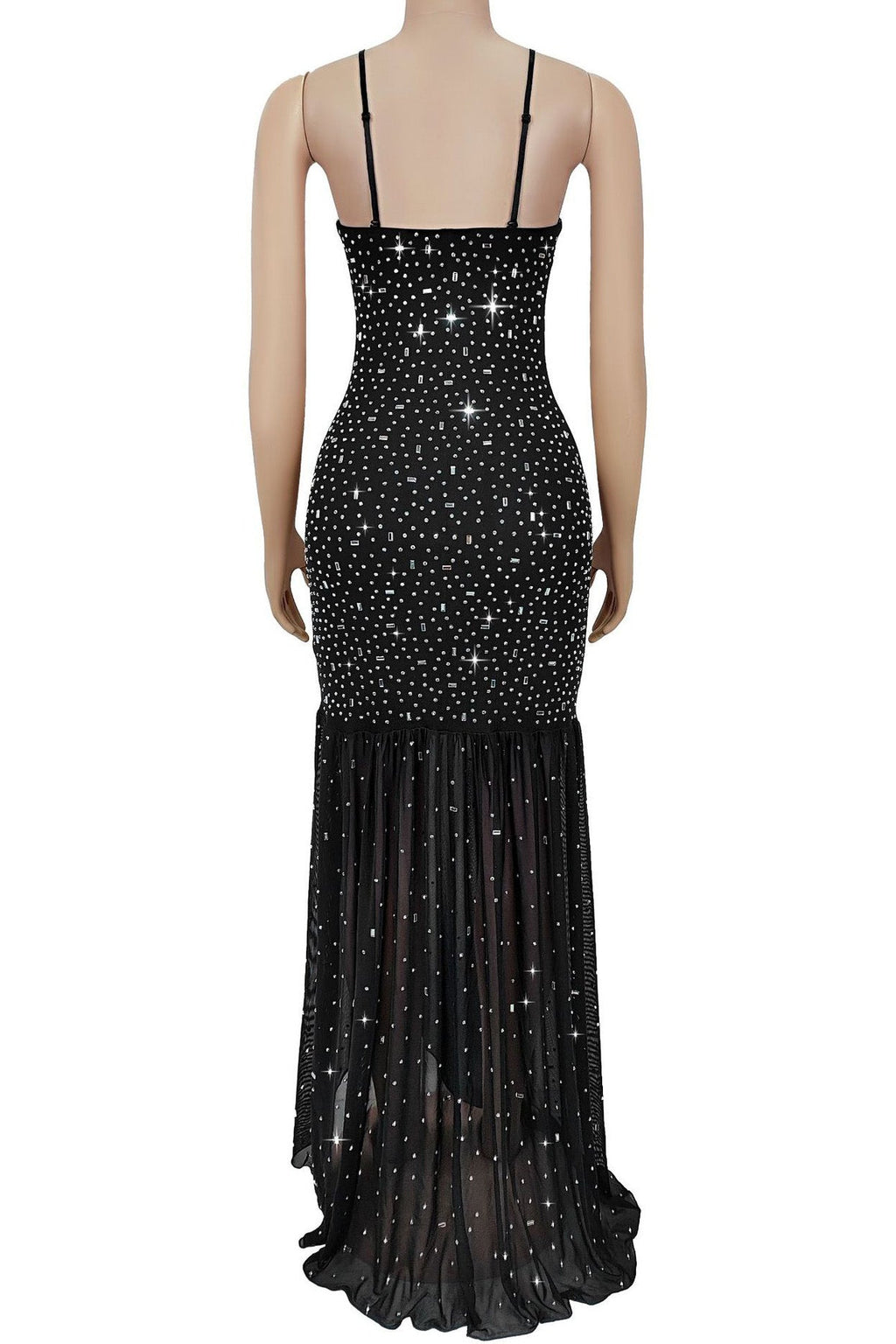 Rhinestone Strap Slit Bodycon Dress Lavish Daily