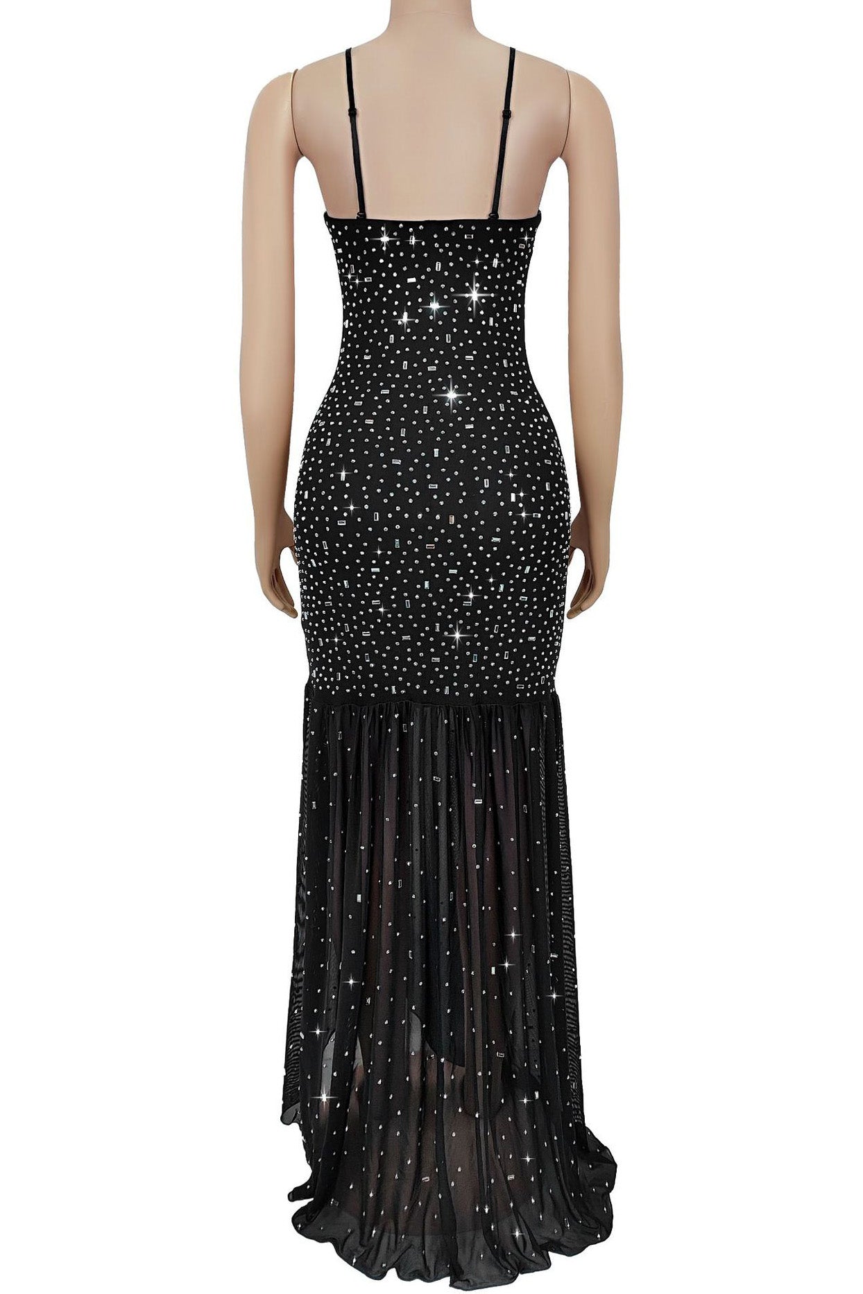 Rhinestone Strap Slit Bodycon Dress Lavish Daily