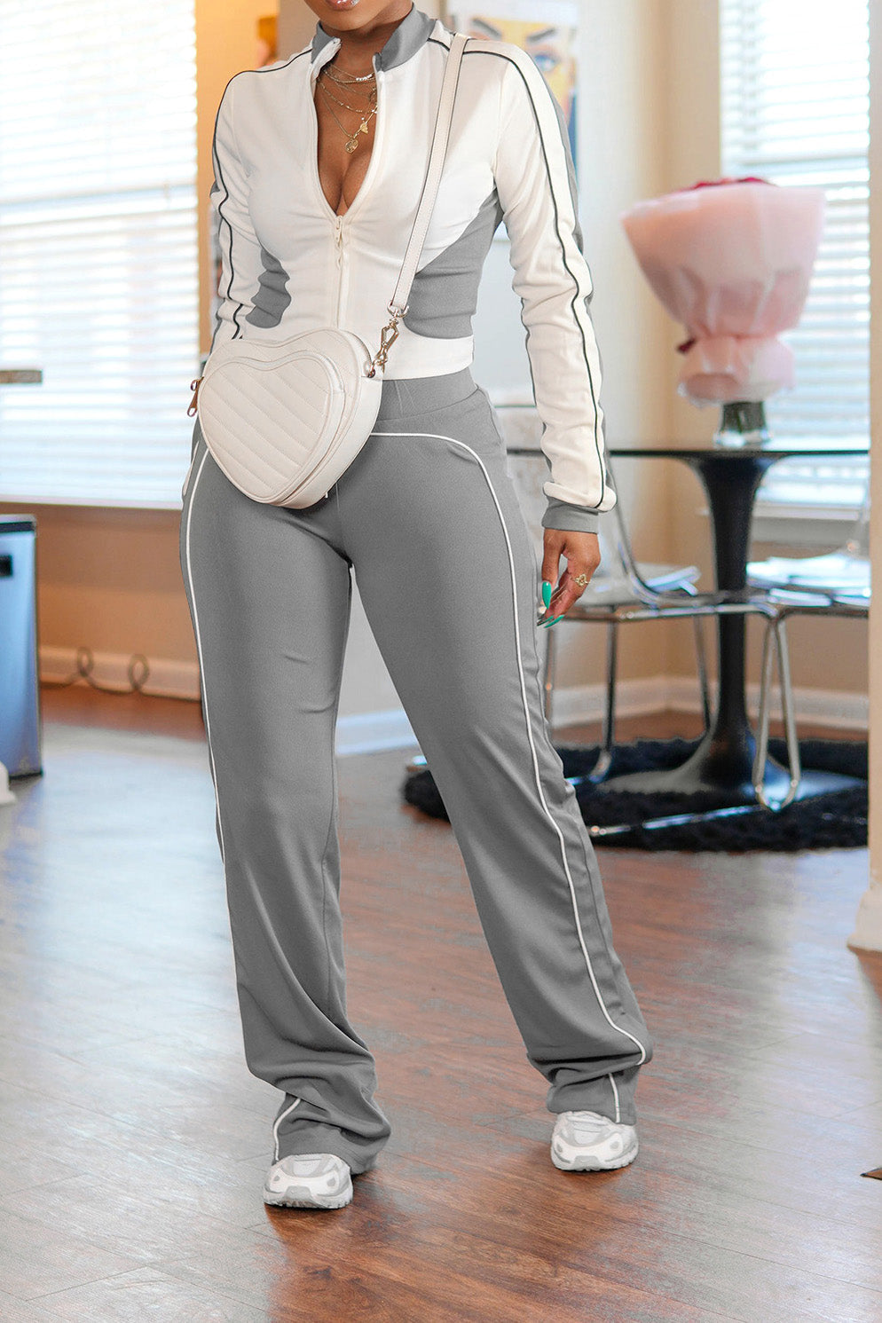 Zip-up Top & Pants Set Lavish Daily
