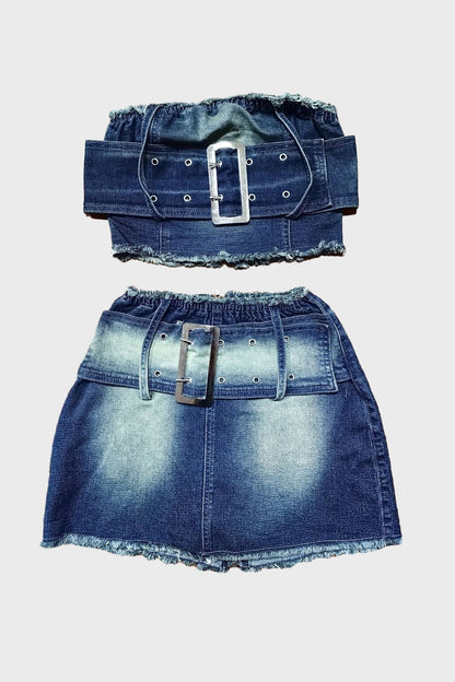 Strapless Tops Match Denim Skirts Sets Lavish Daily