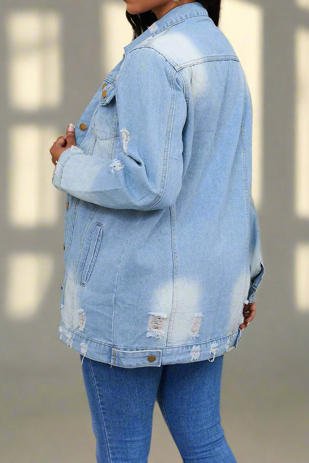 Distressed Denim Jacket Lavish Daily