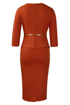 3/4 Sleeve Belted Sheath Work Dress Lavish Daily