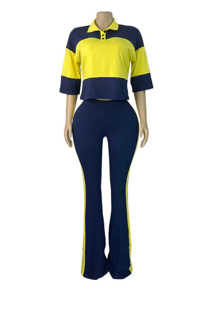 Collared Top & Flare Pants Two-Piece Set Lavish Daily