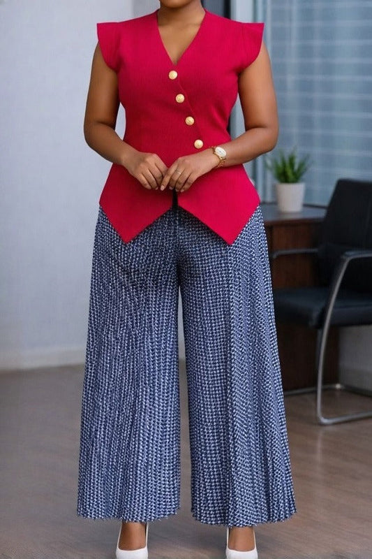 Asymmetric Top & Plaid Wide Leg 2PC Set LavishDaily