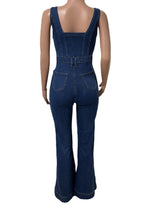 Strappy Flared Leg Denim Jumpsuit Lavish Daily