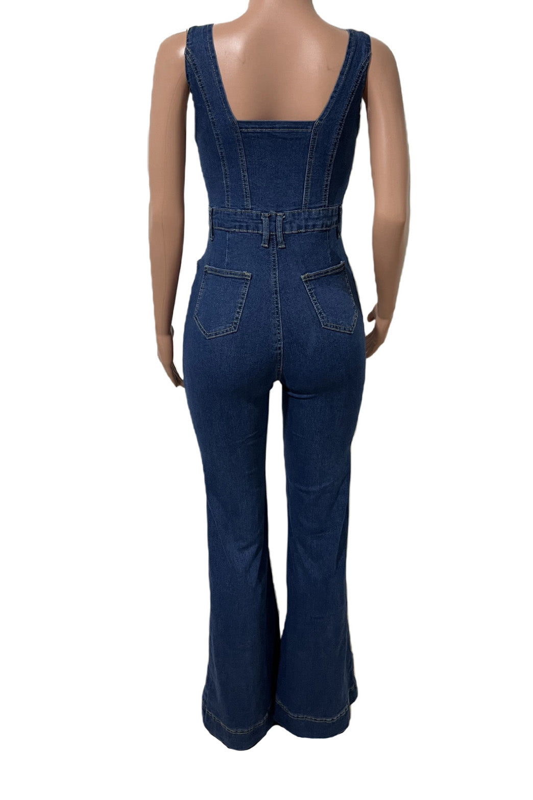 Strappy Flared Leg Denim Jumpsuit Lavish Daily