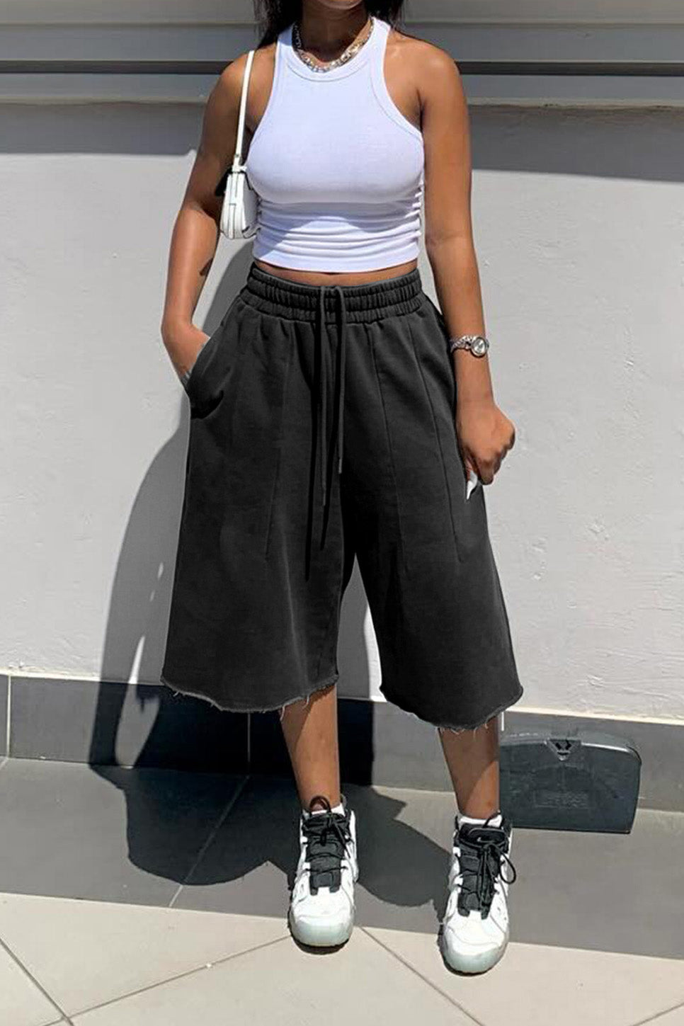 Vintage Wash Raw Hem Baggy Sweat Shorts Lavish Daily