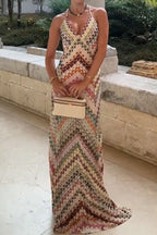 Striped Halter Maxi Dress Lavish Daily