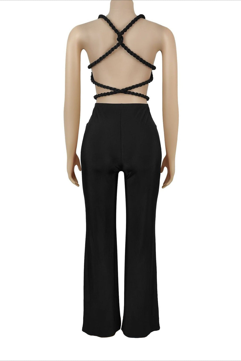Solid Backless Lace-Up Jumpsuit LavishDaily