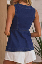 Button Front Denim Vest Top Lavish Daily