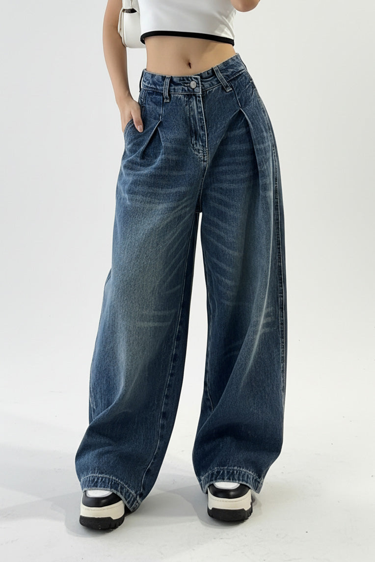 Plus Size Baggy Folded Wide Leg Jeans Lavish Daily