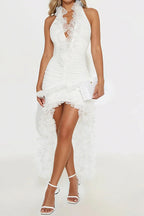 High Neck Cut Out Front Frilly Mini Dress Lavish Daily