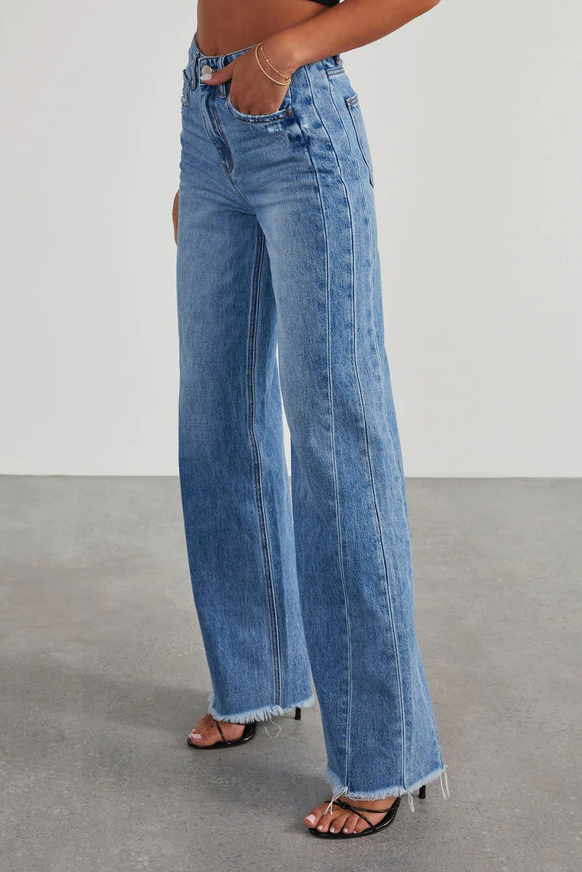 Raw Hem Wide Leg Jeans Lavish Daily