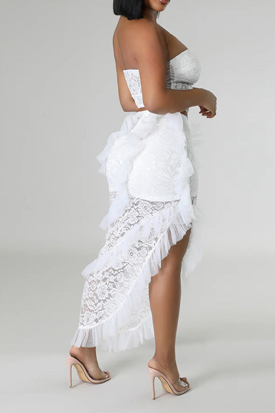 Lace Strapless Top and Ruffle Skirts Sets Lavish Daily